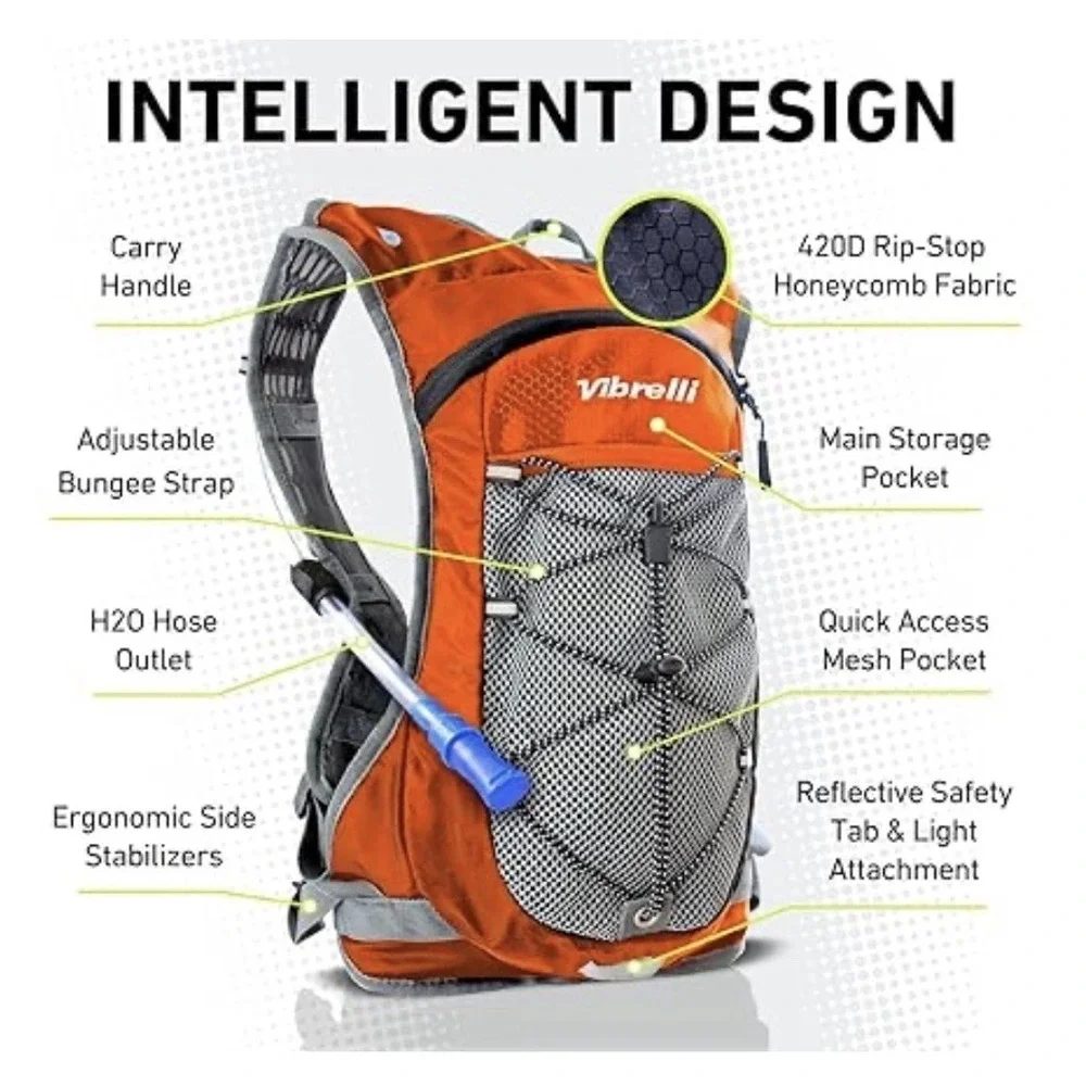 Hydration Backpack 2L Water Bladder–Leak-Proof Pack for Running, Hiking, Cycling
